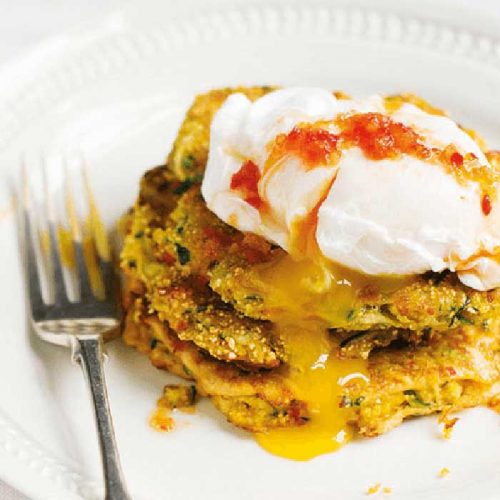 Courgette fritters with poached eggs