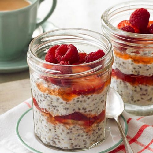 Overnight oats with coconut, strawberry and lime
