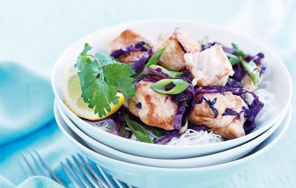 Teriyaki fish and vermicelli stir-fry