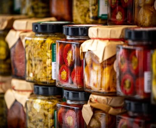 Jars of pickled fermented food