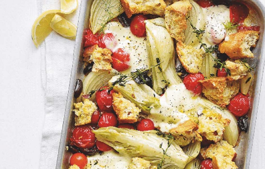 Med-style tray bake with mozzarella