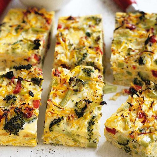 Broccoli, squash and roasted capsicum crustless quiche