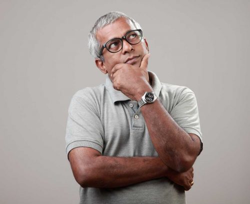 Man thinking about a question