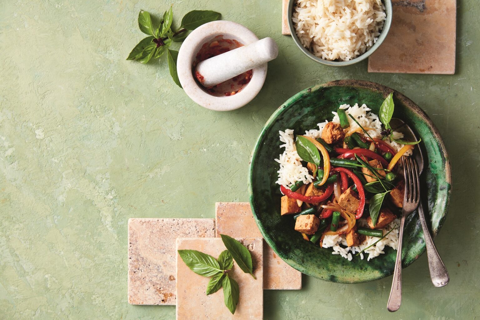 Tofu, vegetable and holy basil stir-fry