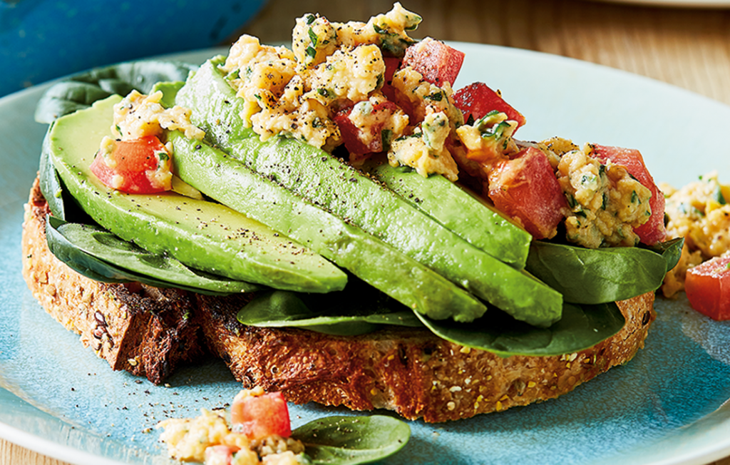 Tomato and avocado scrambled eggs