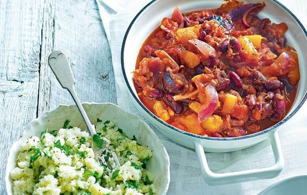 Vegan butternut and bean stew with cauliflower rice Vegan butternut and bean stew with cauliflower rice