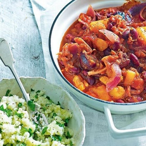 Vegan butternut and bean stew with cauliflower rice