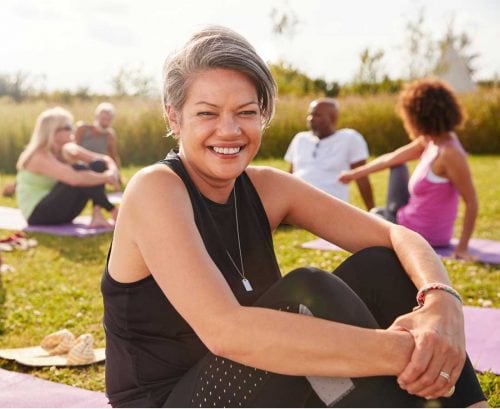 Smiling woman after yoga