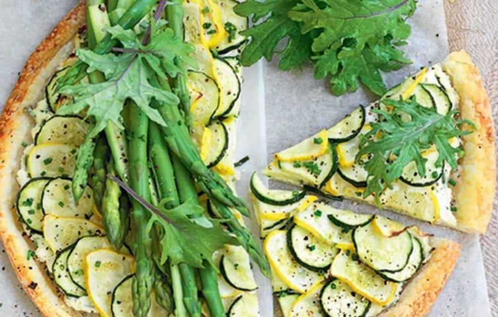 Courgette and asparagus galette