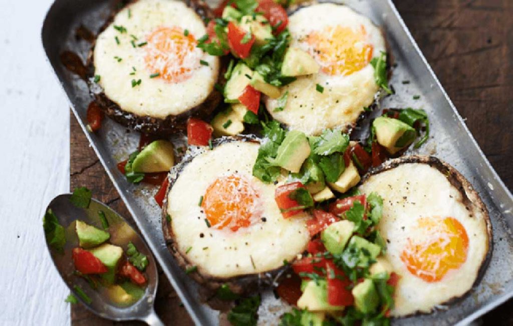 Eggs baked in portobello mushrooms