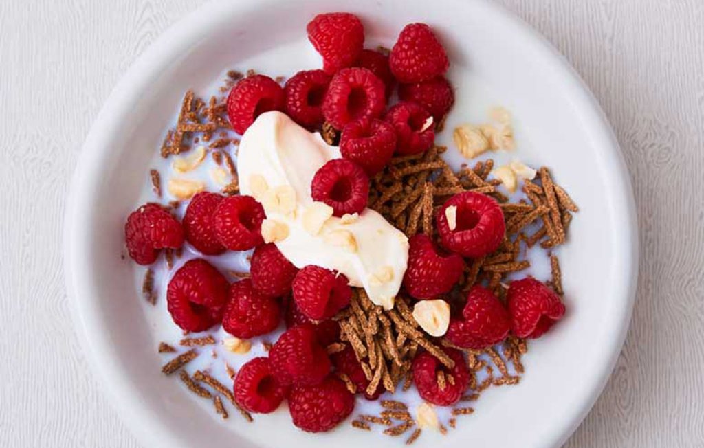 Bran fruit and nut breakfast bowl