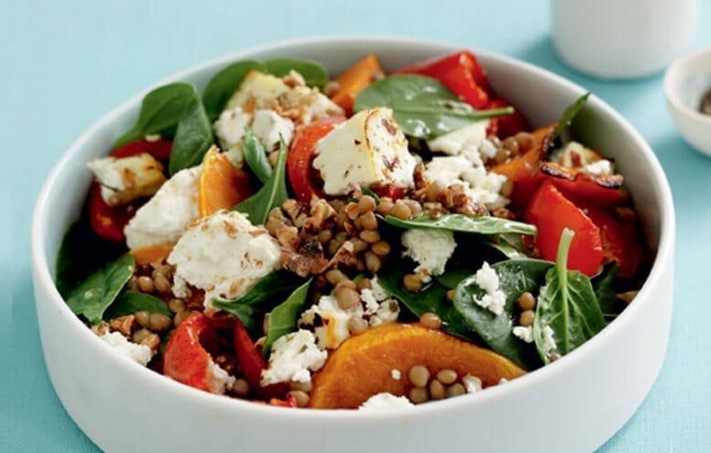 Warm baked feta and squash salad
