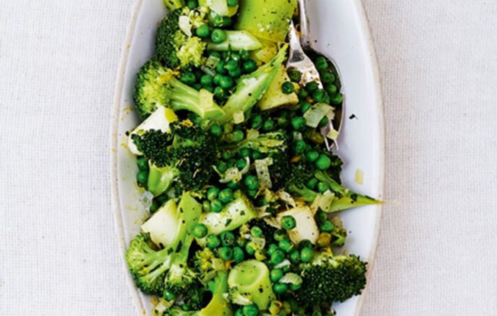 Steamed veg with sautéed onion, garlic, lemon and tarragon dressing