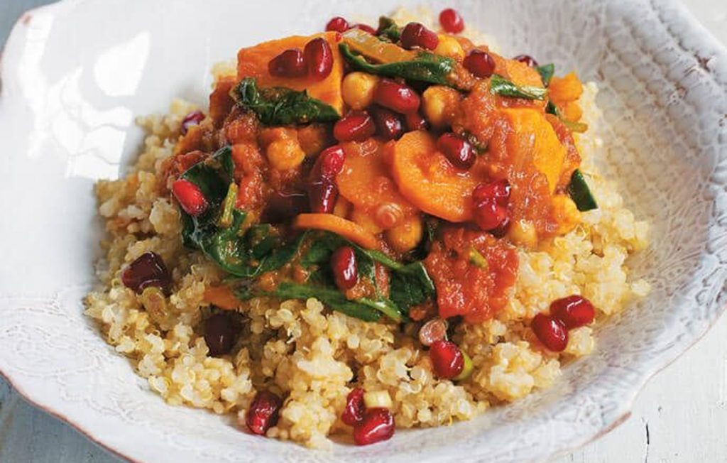 Vegan tagine with pomegranate salsa