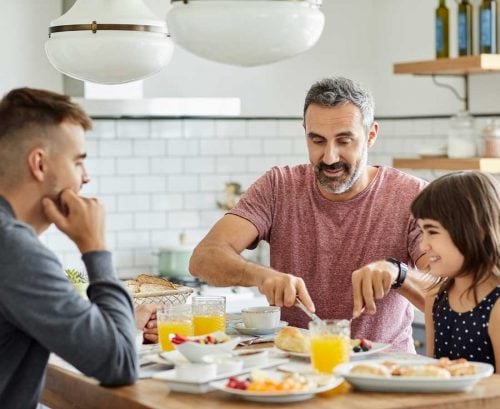 Family eating breakfast together