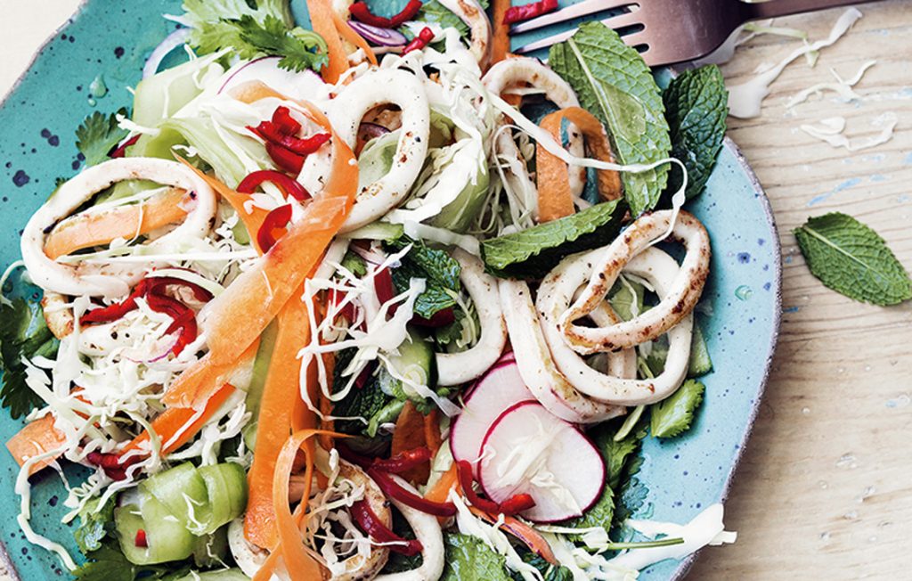 Sesame and lime grilled squid salad