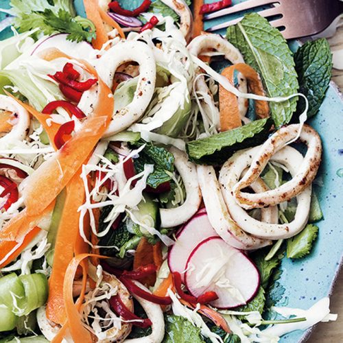 Sesame and lime grilled squid salad