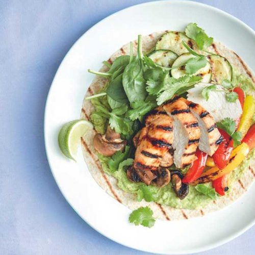 Chipotle chicken and chargrilled vegetable burritos