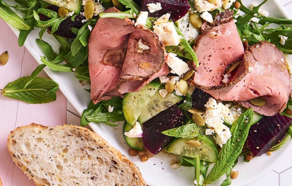 Beef, lentil, beetroot and feta salad Beef, lentil, beetroot and feta salad