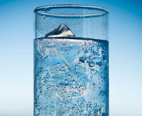 A glass of sparkling water