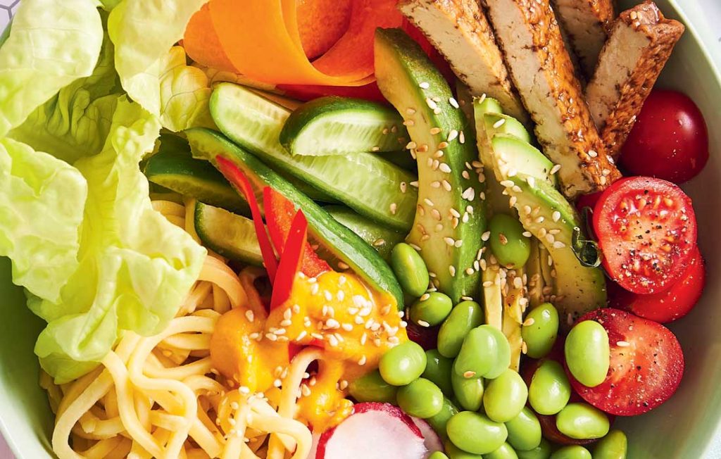 Japanese-style tofu salad with carrot and miso dressing