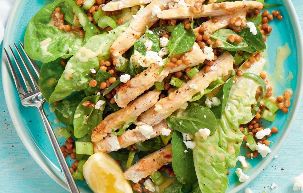 Lemony lentil salad with turkey
