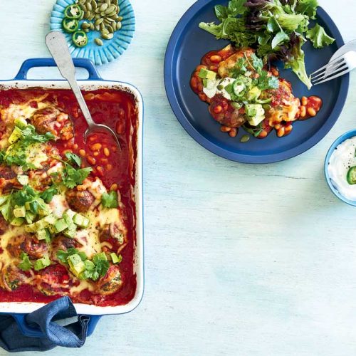 Mexican meatball bake