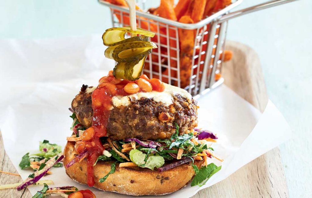 Open beef and bean burgers