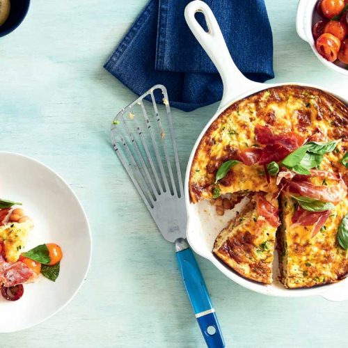 Prosciutto and baked bean breakfast frittata with tomato salsa