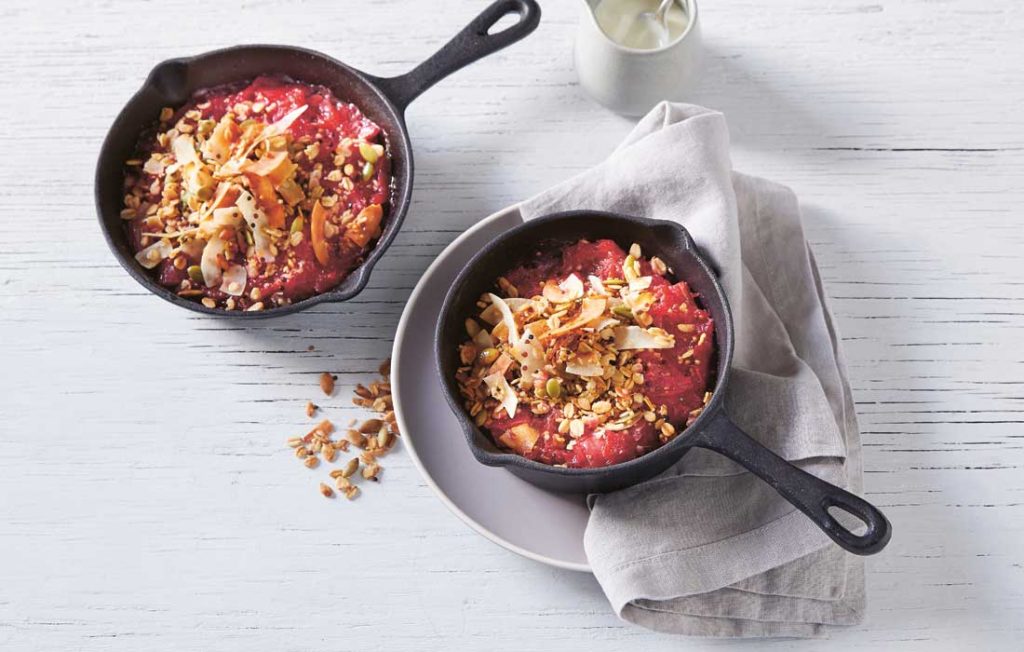 Rhubarb and red apple crumble