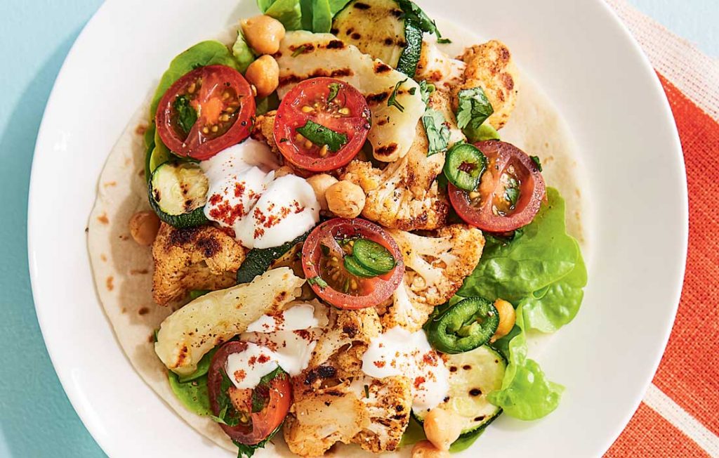 Spice-roasted cauliflower tacos with chilli salsa