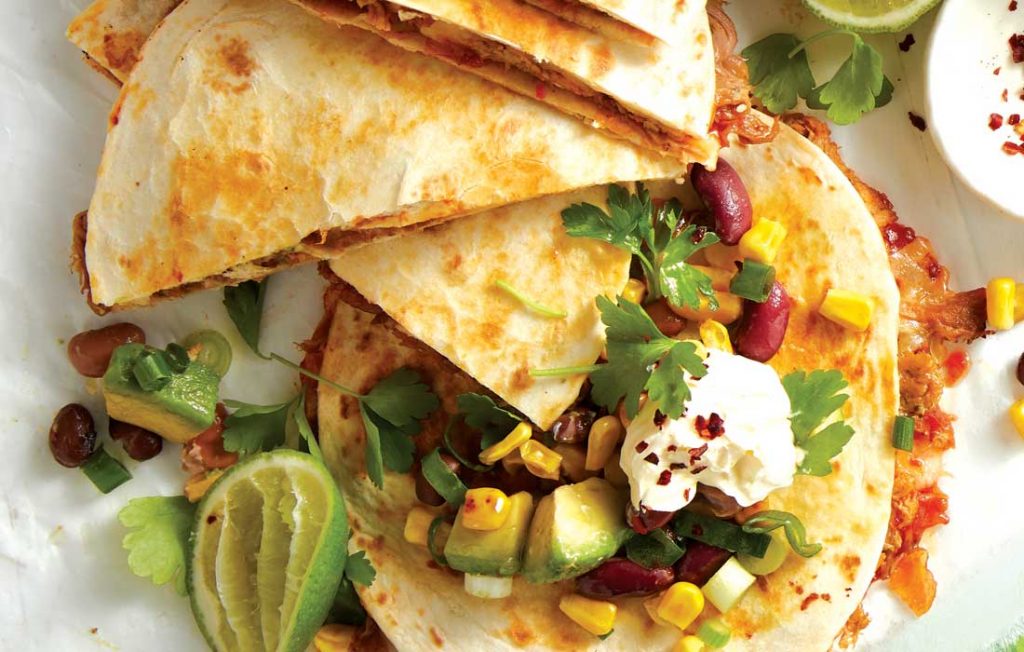 Spicy quesadilla with toasted corn salsa
