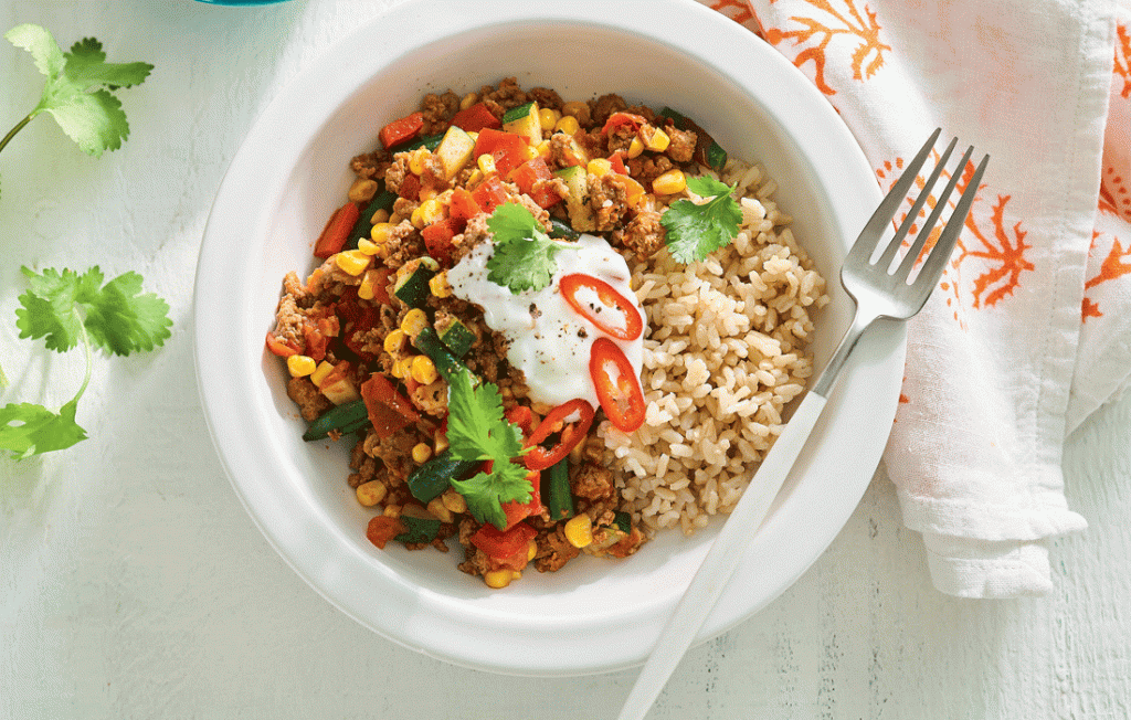 Turkey and brown rice burrito bowl