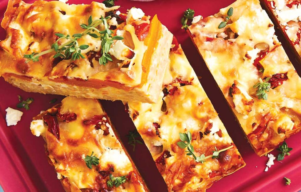 Cheesy pumpkin and noodle slice