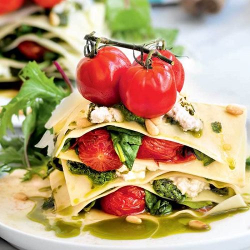Tomato and ricotta lasagne stack
