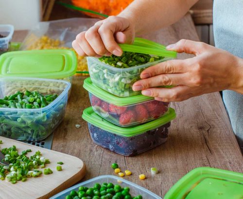 Chopped vegetables in containers