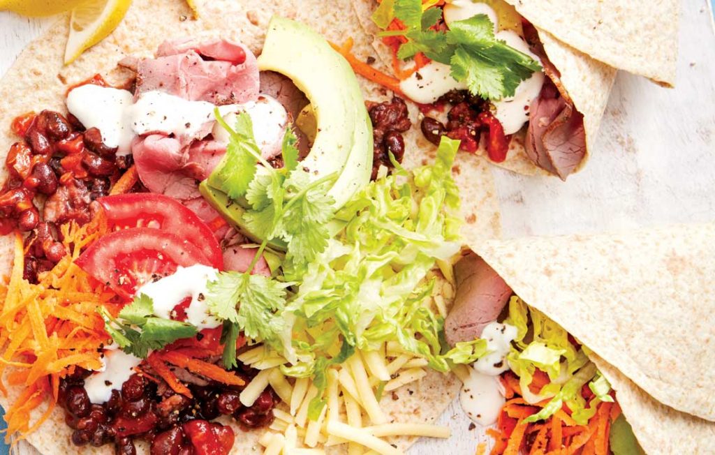 Roast beef and bean burritos