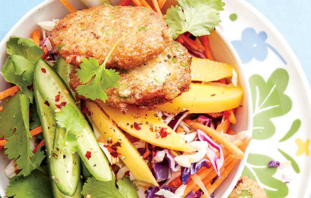 Thai-style fish cakes with mango slaw
