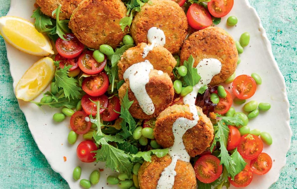 Tuna and edamame brown rice patties
