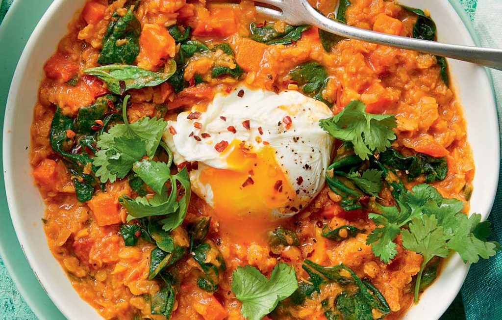 Spiced lentils with poached egg