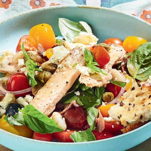 Tuna, tomato and feta panzanella salad