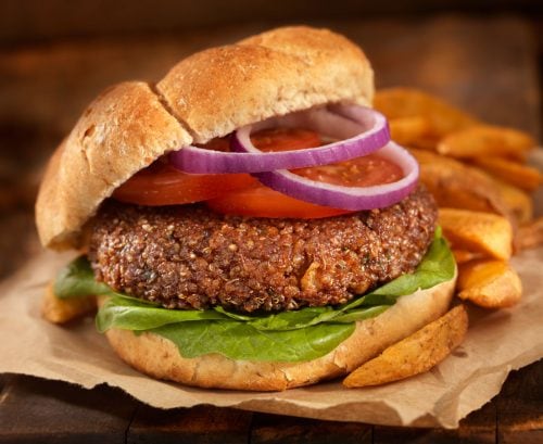 Vegan burger and chips
