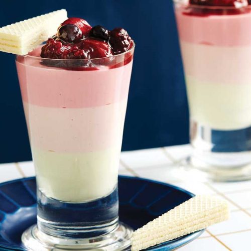 Pink panna cotta with berry compote