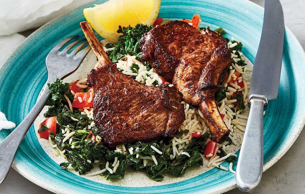 Lamb cutlets with warm rice salad