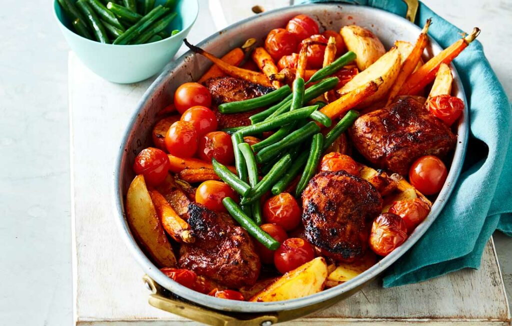 Smoky pork and potato traybake