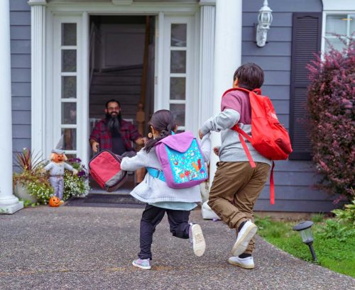 Kids running home after school