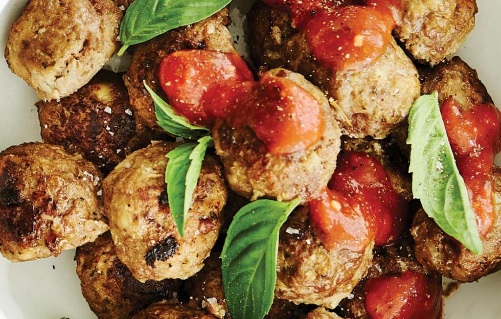 Beef, feta and pesto meatballs