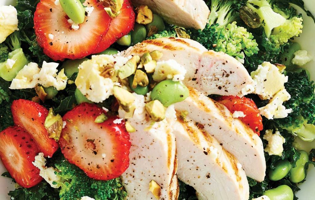 Chicken, kale and strawberry salad