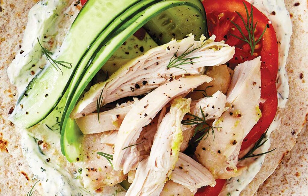 Lemony chicken gyros with mustard tzatziki