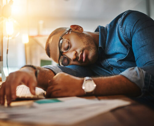 3 top tips to take the struggle out of working from home Man sleeping at his computer